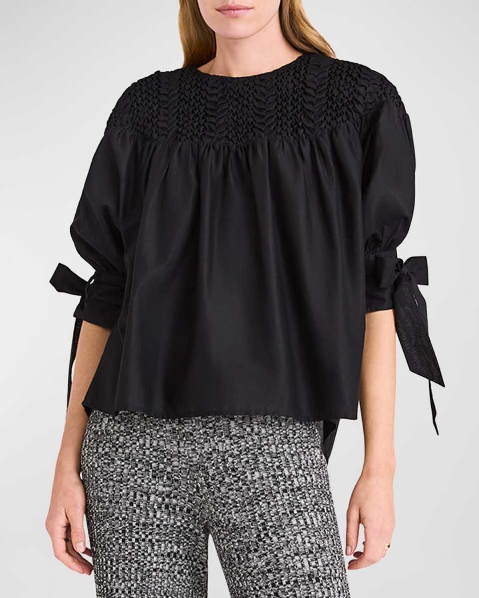 Varda Smocked Tie-Cuff Top